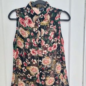 Angie Sheer Floral Button Down Sleeveless Top